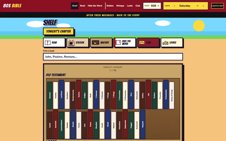 80s Bible home page on a desktop screen