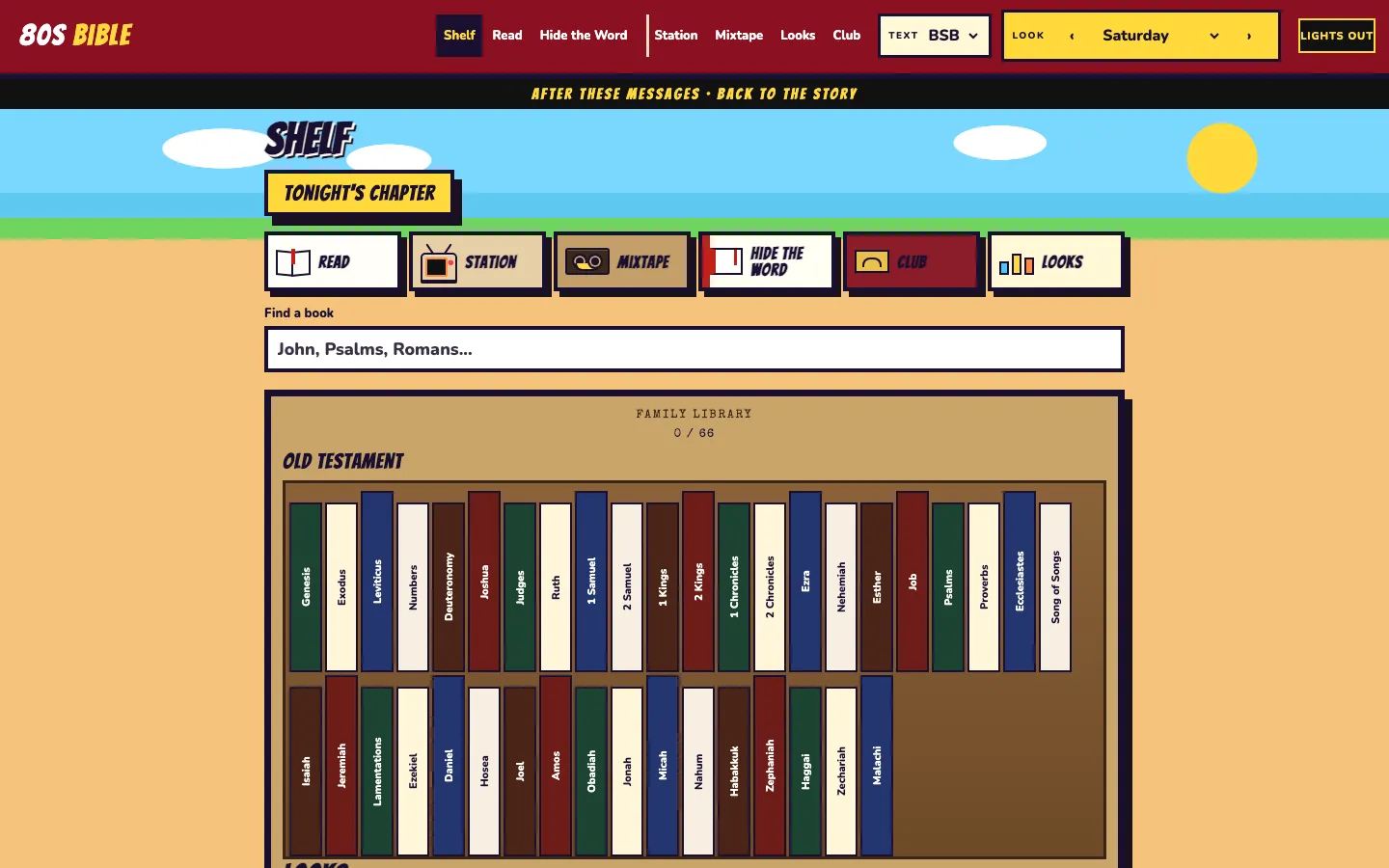 80s Bible home page on a desktop screen