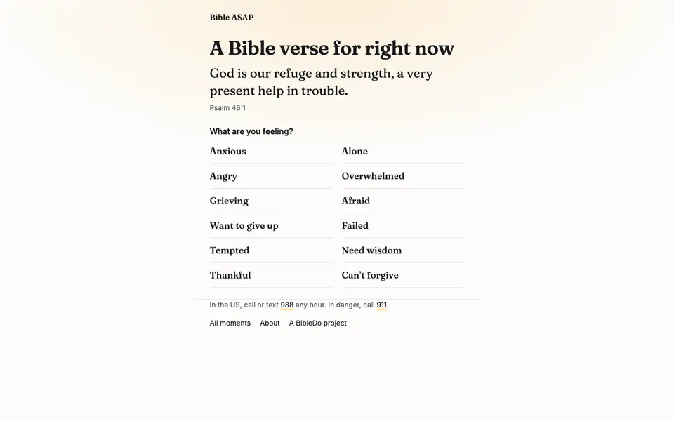 The full Bible ASAP home page, top to bottom