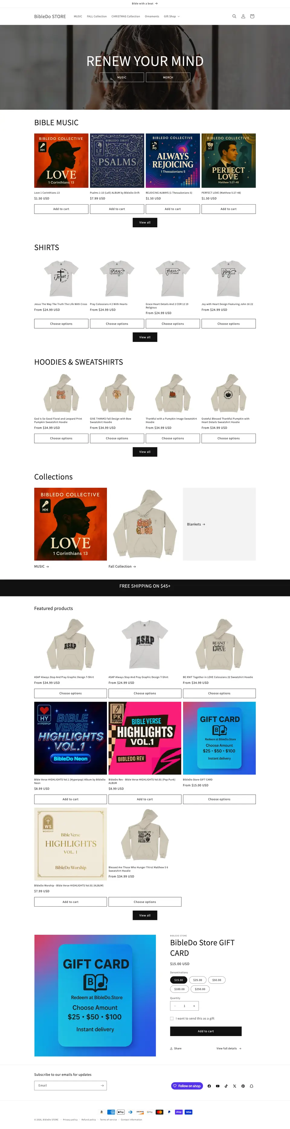 The full BibleDo Store home page, top to bottom