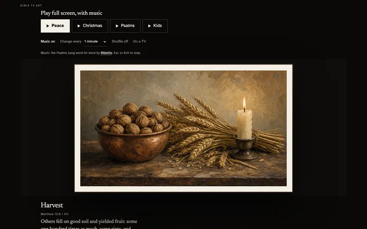 Bible TV Art home page on a desktop screen