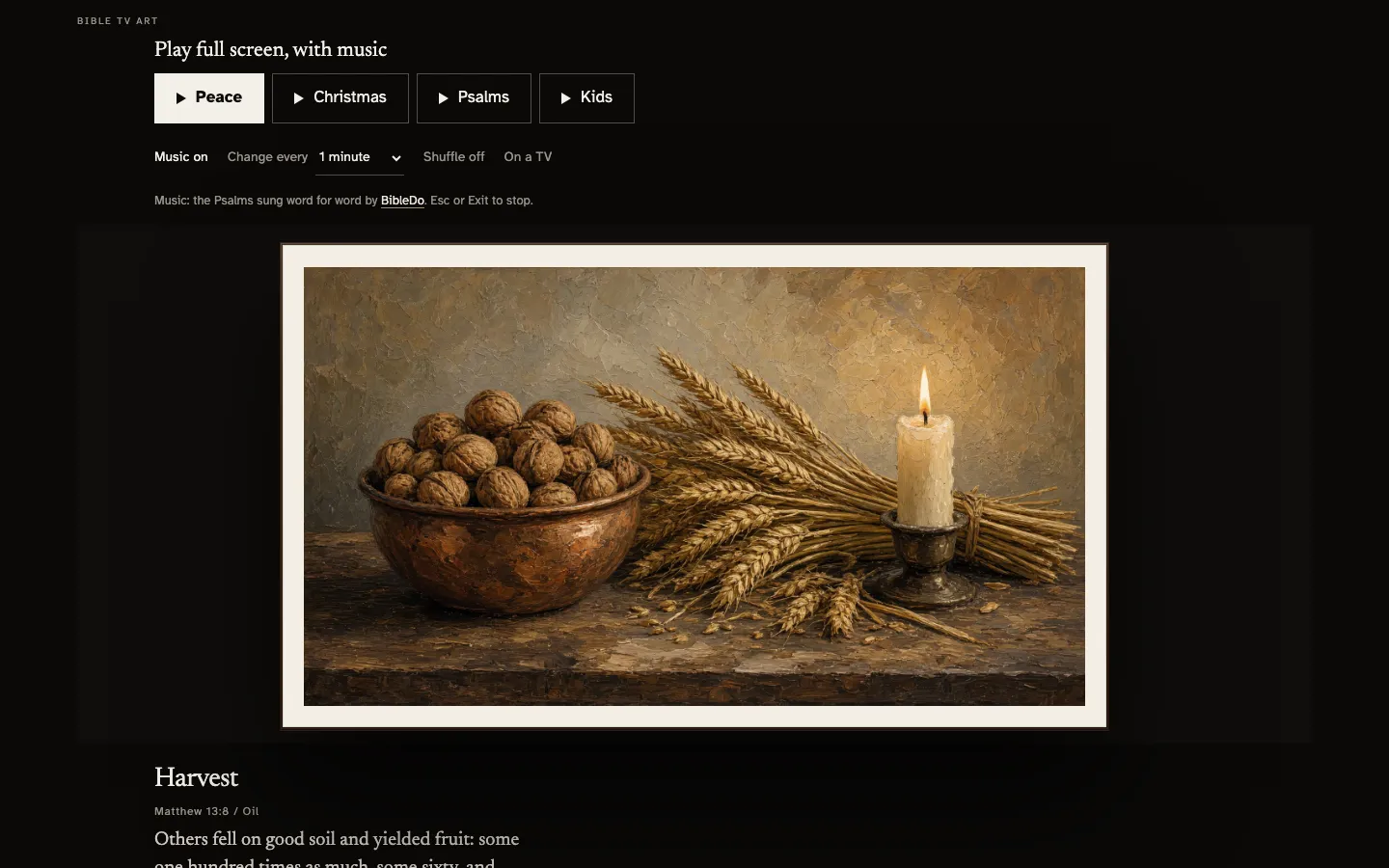 Bible TV Art home page on a desktop screen