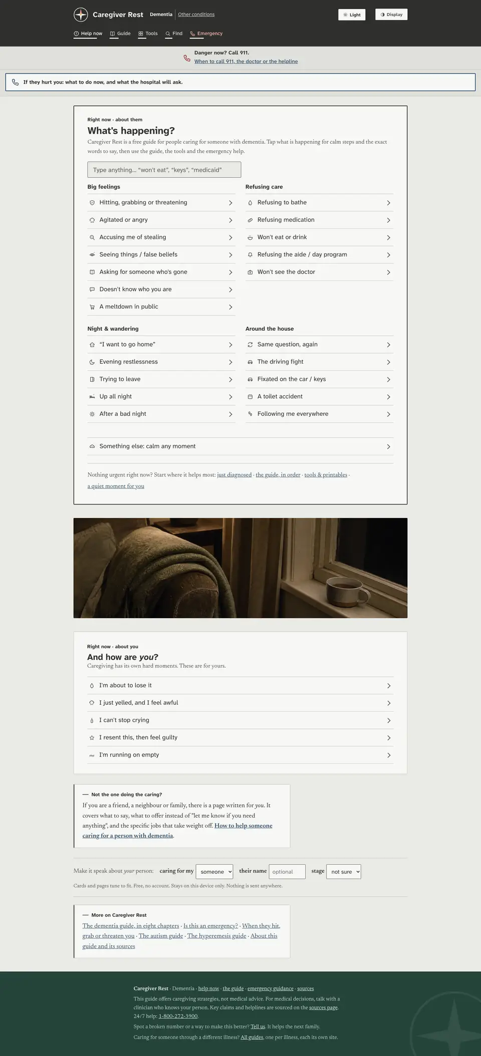 The full Caregiver Rest home page, top to bottom