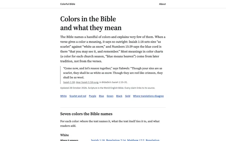Colorful Bible home page on a desktop screen
