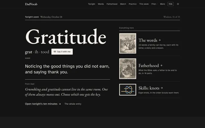 DadVocab home page on a desktop screen