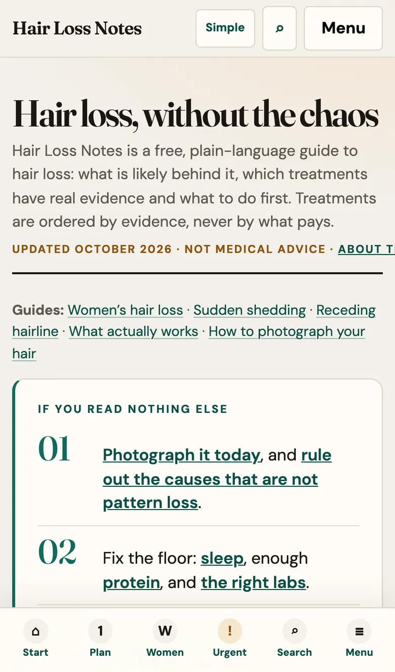 Hair Loss Notes on a phone