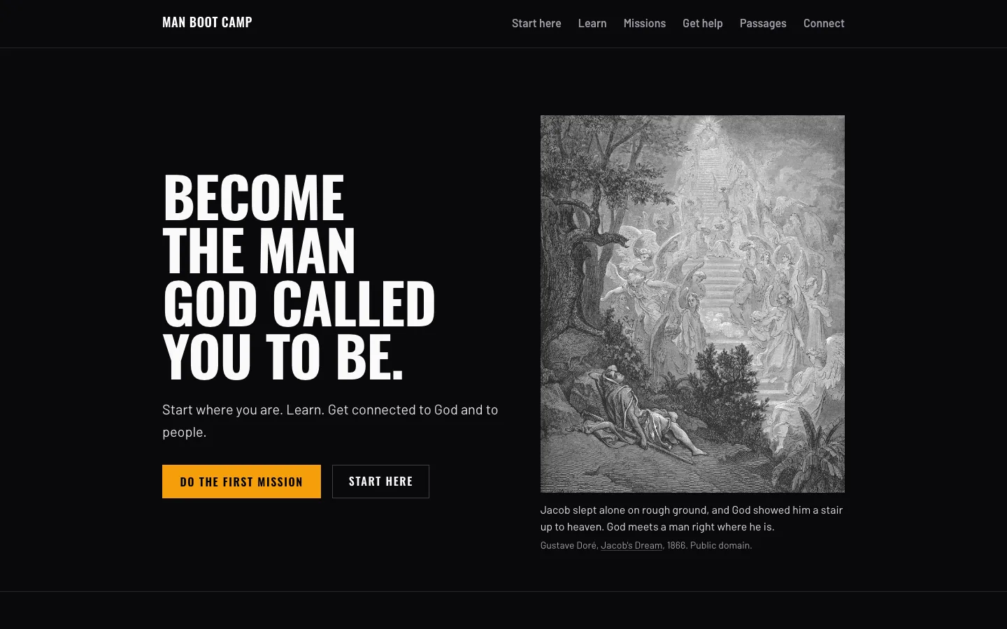 Man Boot Camp home page on a desktop screen