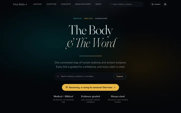 Vital Bible home page on a desktop screen