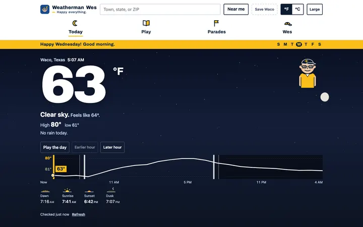 Weatherman Wes home page on a desktop screen