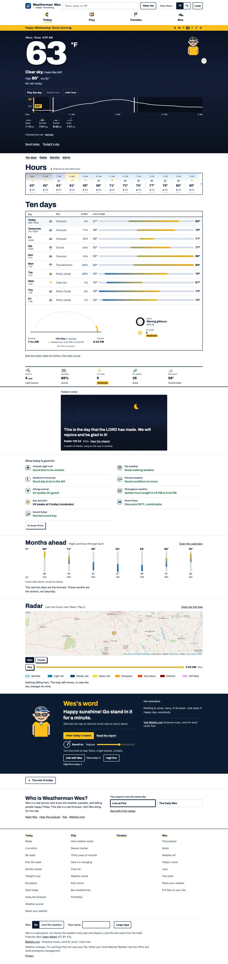 The full Weatherman Wes home page, top to bottom