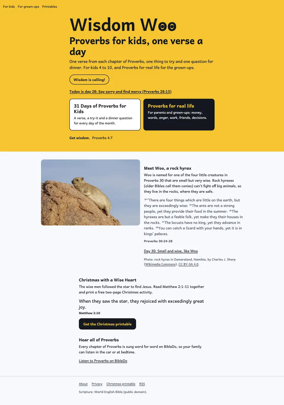 The full Wisdom Woo home page, top to bottom